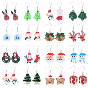 Sweet Cartoon Resin Christmas Earrings For Women Girls Santa Claus Reindeer Snowman Christmas Tree Bell Drop Earrings Holiday Party Jewelry