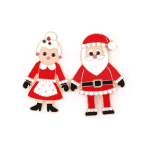 Süße Weihnachtsmann und Frau Weihnachtsmann Anstecknadeln mit Perlen und Strass