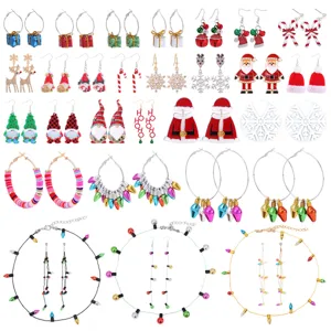 Kerst Oorbellen Voor Vrouwen Acryl Strass Kerstman Sneeuwvlok Creatieve Gloeilamp Kabouter Geschenkdoos Oorbellen Sieraden