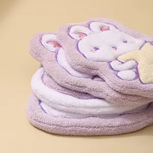 Soft purple cartoon rabbit coral fleece hand towel, thick and absorbent for kitchen use