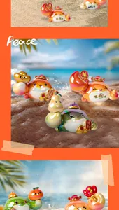 Figurines de boîte aveugle en résine de crabe chanceux sur fond de sable de plage d'été