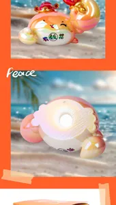 Gros plan de la figurine de crabe porte-bonheur en résine avec détails du dessous.