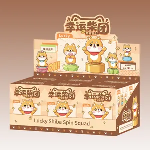 Vue détaillée du présentoir de boîtes mystères Lucky Shiba Spin Squad aux styles variés.