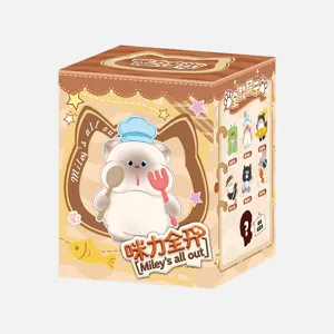 Detailed presentation of the Miley's All Out collection cat-themed blind box packaging
