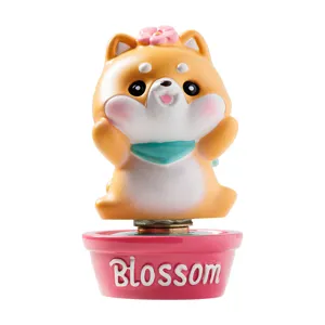 Figurine de dessin animé Shiba Inu rotative dans un pot de fleurs rose Blossom décoratif