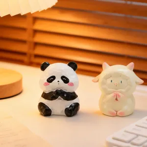 Mini resin animal figurines in praying pose, panda and sheep cartoon ornaments