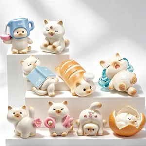 Cute Meow Series Blind Box Cat Figurine Resin Miniature Animal Statue For Desktop Home Decor Healing Creative Collectible Toy Gift