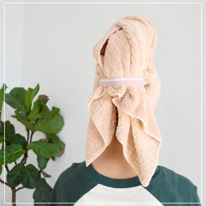 Thickened pineapple grid hair drying towel for women, soft quick dry shower cap for long hair.
