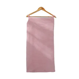 Pink coral fleece wearable bath towel for women, soft absorbent strap bath towel.