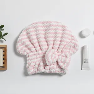 Fast drying hair cap, coral fleece shower towel wrap with cute bow for quick hair drying.