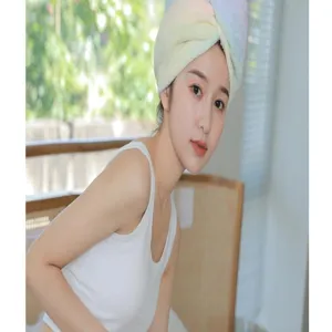 Rainbow Coral Fleece Dry Hair Cap Quick Drying Absorbent Towel Wrap for Women Bathing