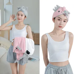 Cartoon Animal Coral Fleece Hair Drying Cap Soft Absorbent Quick Drying Cute Bath Towel Turban For Women Hair Care