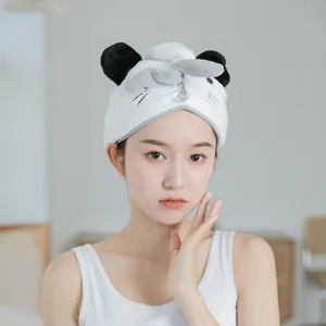 Cute cartoon animal dry hair cap, soft coral fleece absorbent quick drying bath towel wrap for women.