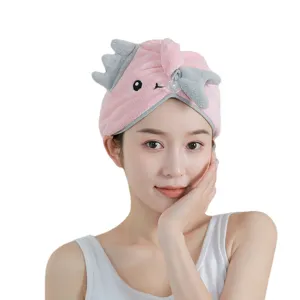 Cute cartoon animal coral fleece dry hair cap, soft and super absorbent bath towel hat.