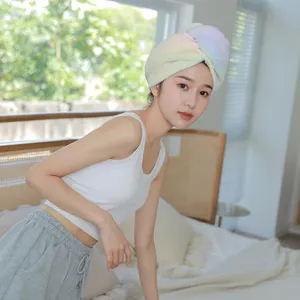 Rainbow Coral Fleece Dry Hair Cap Soft Absorbent Quick Drying Thickened Head Wrap Hair Towel Hat For Women
