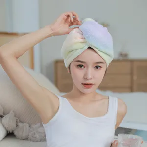 Rainbow coral fleece dry hair cap for women, super absorbent quick drying cute towel wrap.