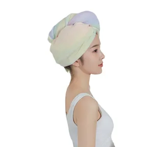 Rainbow coral fleece dry hair cap quick drying soft absorbent shower turban for women