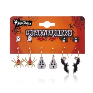 6 pairs Halloween earring set with spider bat and ghost charms for party costumes