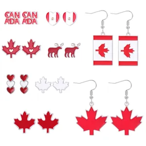Canada Dag Rood Esdoornblad Vlag Oorbel Legering Emaille Hart Eland Letter Oorknopjes Voor Vrouwen Feestelijke Sieraden Cadeau