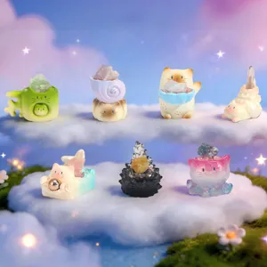 Boîte Mystère Chat Mignon Série Sea Energy Figurine en Résine Ornement de Bureau Animal Océanique Avec Décoration de Cristal