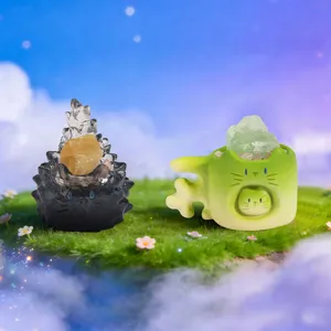 Figurines en résine de chat blind box avec pierres de cristal naturel pour le bureau