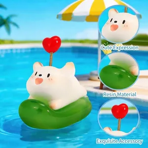 Cute dog resin figurine on a green leaf float for summer desk decoration blind box