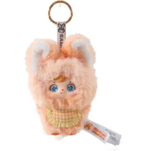 Cute orange plush Samuel Blind Box keychain character wearing a yellow gingham apron