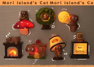 Vue détaillée des aimants de réfrigérateur lumineux Mori Island's Cat aux motifs mignons