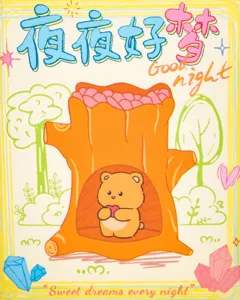 Illustration détaillée d'un ours mignon dans une souche pour la boîte mystère rêves