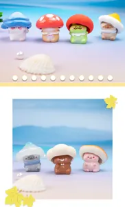 Detailed view of various cute mushroom elf resin figurines for desktop decoration