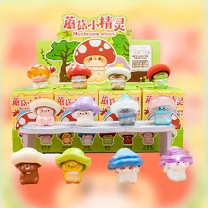 Cute Mushroom Elf Resin Miniature Figurines Blind Box Mini Trendy Collectible Dolls Magnetic Hat Desktop Ornaments Home Decor