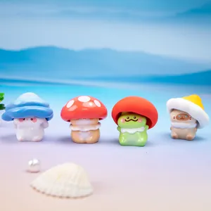 Cute mushroom elf resin figurines set with sea shell and pearl beach backdrop