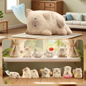 Ornement de Bureau de Boîte Aveugle de Chat de Dessin Animé Statue en Résine Flocage Figure de Chat Style de Guérison Décoration de Bureau à Domicile Cadeau