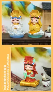 Detail view of Mazu Goddess resin blind box figurines in traditional cartoon style.
