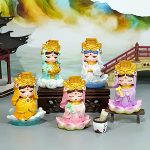 Hand-painted cute cartoon Mazu figurines in colorful resin for desktop decor collectibles