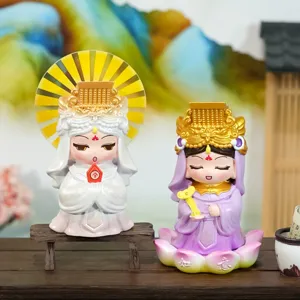 Two creative Mazu Goddess resin figurines in cute cartoon style for home decor