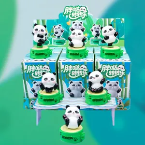 Cute panda resin figurines in blind box display set with green bamboo bases for home decor