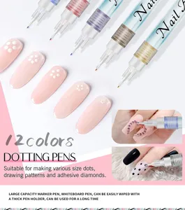 Σετ 12 χρωμάτων στυλό για nail art, ακρυλική ζωγραφική και DIY σχέδια στα νύχια