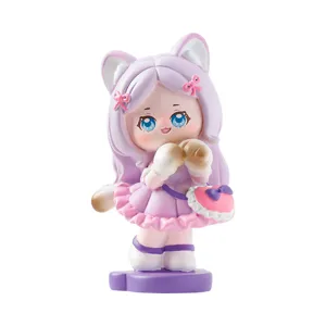 Linda figura de resina de niña gato caja ciega para decoración de escritorio y regalo