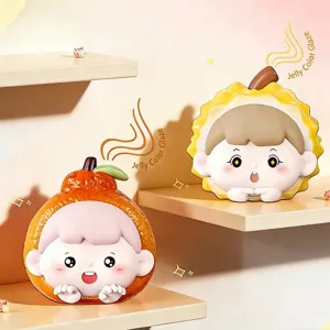 Detalle de lindas figuras de cajas ciegas de aromaterapia con diseño de naranja