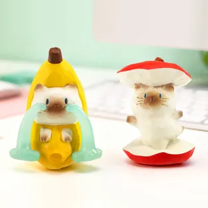 Lot de figurines en résine de chat banane pleureur et chat champignon mignon décoratif
