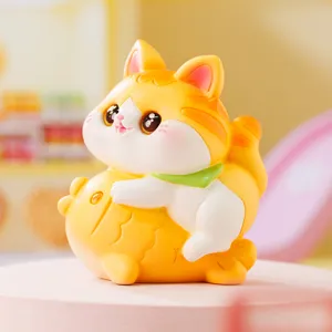 Figurine de chat mignonne en résine décoration de bureau tenant un poisson jaune décoratif