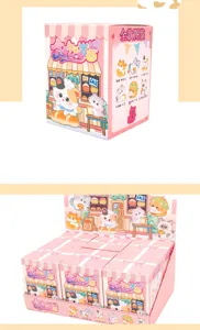 Detailed view of the cute cat bakery themed blind box resin figurine packaging and display set