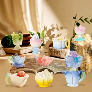 Collection de supports en résine en forme de fleurs avec cristaux naturels pour décoration