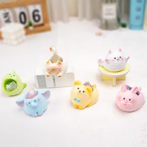 Lot de six figurines d'animaux en résine pastel avec mini cristaux pour déco de bureau