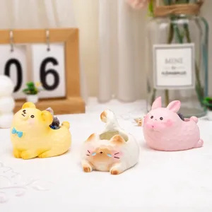 Lot de trois figurines d'animaux en résine ours chat et lapin pour décoration de bureau mignonne
