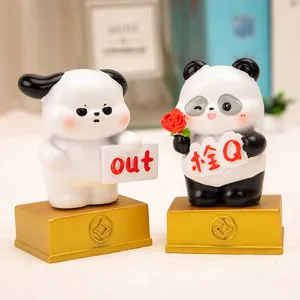 Cute cartoon resin panda and dog figurines for office desk decoration ornaments.