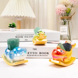 Figurines d'animaux mignons en résine nacrée avec cristaux pour décoration bureau