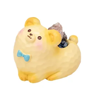 Figurine d'animal jaune mignonne en résine avec cristaux pour décoration de bureau