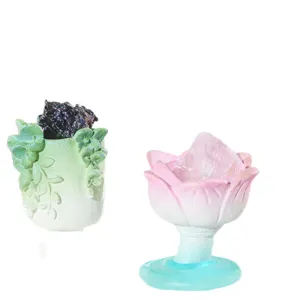 Figurines en résine d'énergie florale artisanale avec cristaux pour décor de bureau créatif